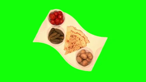 Marinated - champignons, cherry tomatoes, cornichons, flat cake on tray Video stock 46464833
