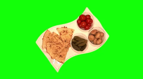 Marinated – cherry tomatoes, champignons, cornichons, spicy flat cake on tray Stock Footage 46496443