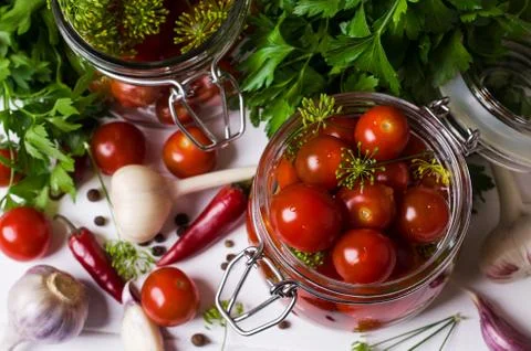 Marinated cherry tomatoes Stock Photos