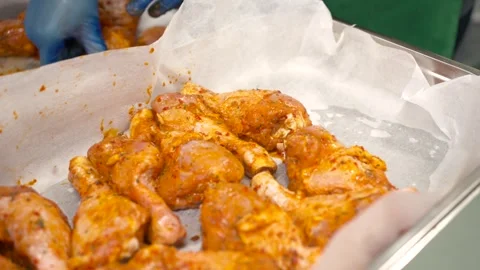 Marinated Chicken Legs on Baking Tray Ready for Cooking Stock Footage 321367447