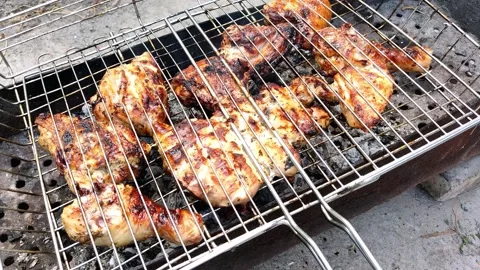 Marinated chicken on a live fire. Stock Footage 161077936