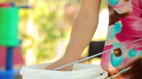 Marinated chicken is put on a skewer for grilling Stock Footage 66367300