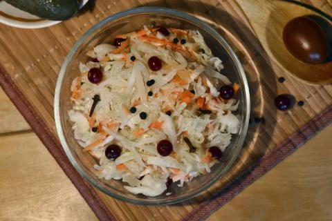 Marinated cranberries in cabbage 스톡 사진