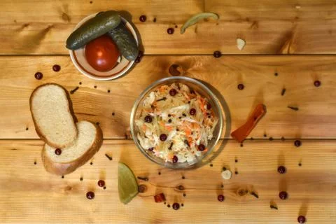Marinated cranberries in cabbage Stock Photos