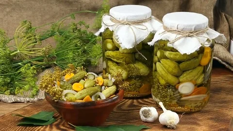 Marinated cucumbers, cucumbers in a bowl, Cucumber pickle set Stock Footage 80859558