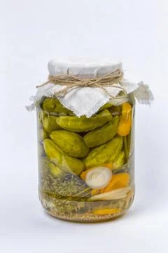 Marinated cucumbers on a white background Stock Photos