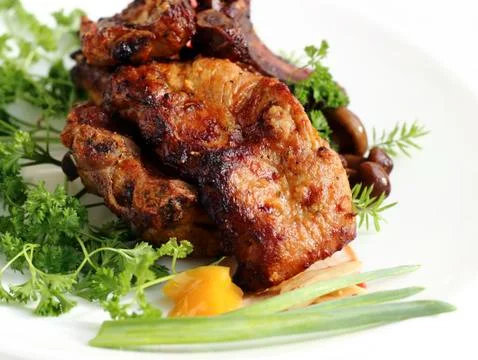 Marinated fried pork Stock Photos