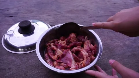 Marinated meat for dinner Stock Footage 163582534