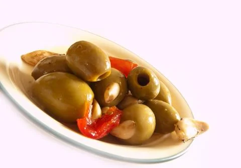 Marinated olive appetizer Stock Photos