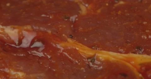 Marinated pork steak closeup rotating Stock Footage 156903810