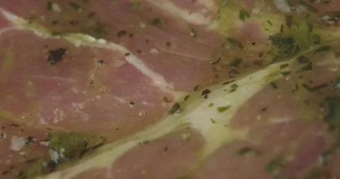 Marinated pork steak closeup rotating Stock Footage 159145520