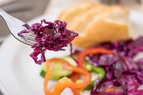 Marinated Red Cabbage on a Fork Stock Photos