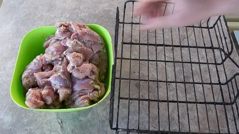 Marinating chicken. Hands marinate chicken. Chicken wings. Chicken meat Stock Footage 89930967