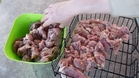 Marinating chicken. Hands marinate chicken. Chicken wings. Chicken meat Stock Footage 89931005