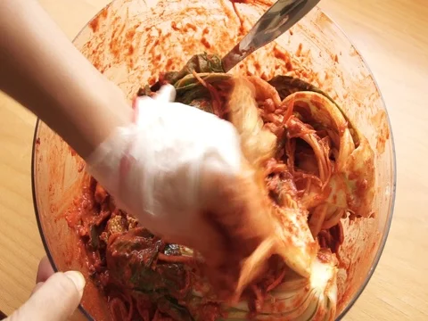 Marinating Homemade Kimchi Video stock 91411053