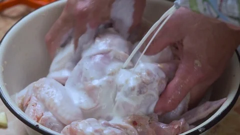 Marinating meat chicken Slow motion Video stock 80106374