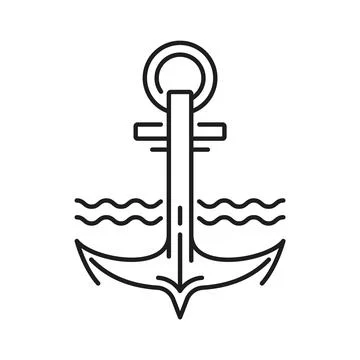 Marine anchor and wave thin line icon or sign Illustration #257759600