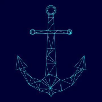 Marine anchor low poly triangulation triangulated polygonal electric cyan blu Ilustración de archivo