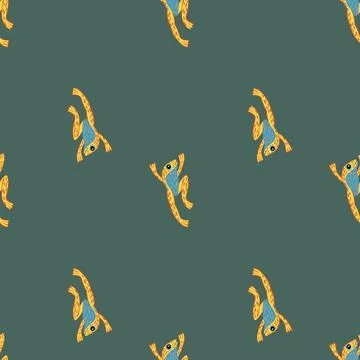 Marine animal seamless pattern with orange bright frog shapes. Pale turquoise Stock Illustration