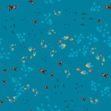 Marine animals seamless background. Vector seamless pattern with fish and cor Stock Illustration
