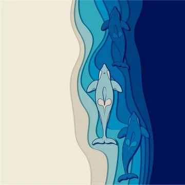 Marine background with killer whales. Vector color background. Stock Illustration