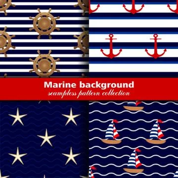 Marine background. Set of seamless patterns, four textures Stock Illustration