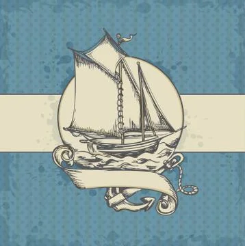Marine background with ship Stock Illustration
