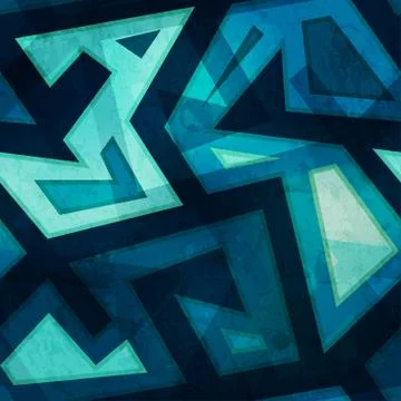 Marine blue geometric seamless pattern with grunge Stock Illustration