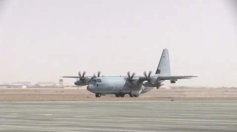 Marine C-130 taking off (HD) k Stock Footage 8677657