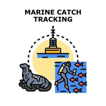 Marine catch tracking concept for ocean conservation Stock Illustration