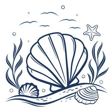 Marine Clam Shell Flat Vector Illustration 스톡 일러스트