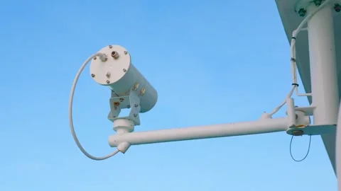 Marine communication equipment and sensor mounted on a ship mast Stock Footage 346556337