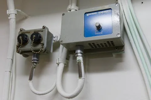 Marine Communication Equipment Mounted on Ship Wall 库存照片