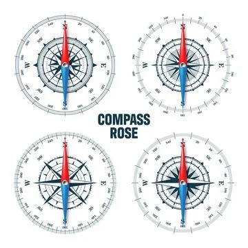 Marine compass, nautical wind rose with cardinal directions of North, East Stock Illustration