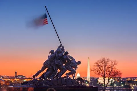 The Marine Corps War Memorial at Dawn Stock Photos