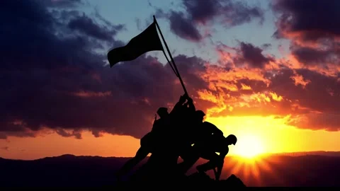 The Marine Corps War Memorial. U.S. flag on Iwo Jima during World War II. Vidéo 170101098