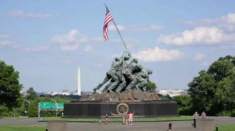 The Marine Corps War Memorial with a view of Washington DC Video stock 65158069