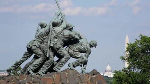 Marine Corps War Memorial with a view of Washington DC Stock Footage 65158086