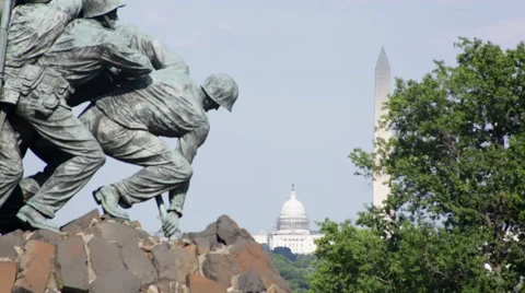 Marine Corps War Memorial with a view of Washington DC, Close up Stock Footage 65158212