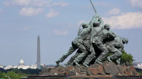 The Marine Corps War Memorial with a view of Washington DC, close up Stock Footage 65158450