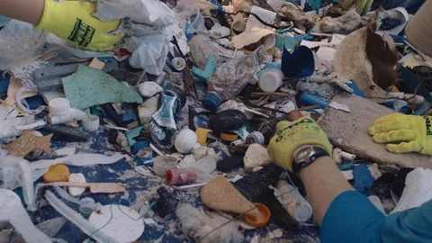 Marine Debris Plastic on the Beach Stock Footage 111613380