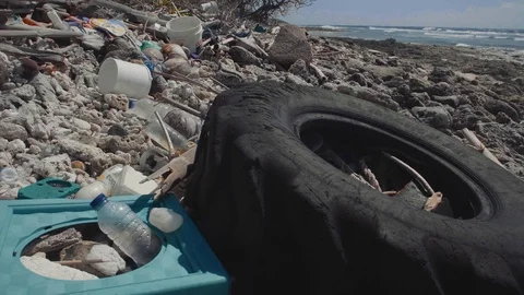 Marine Debris Plastic on the Beach Stock Footage 111928112