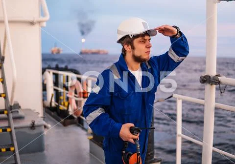 Marine Deck Officer or Chief mate on deck of offshore vessel Stock ...