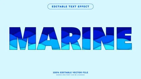 Marine Editable Text Effect with vibrant Wave Pattern draw inside style Stock Illustration