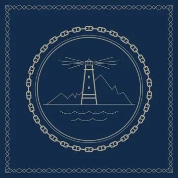 Marine emblem with lighthouse Stock Illustration