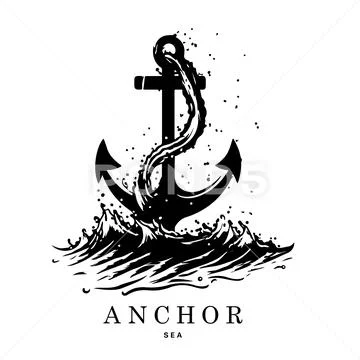 Marine emblems logo with anchor and rope, anchor logo - vector: Royalty  Free #234117302