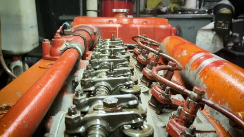 Marine Engine Close-Up With Moving Pistons - Cylinder Detail Shot Stock Footage 316137816