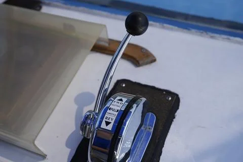 Marine Engine Throttle and Shift Control Lever on Boat Deck Stock Photos