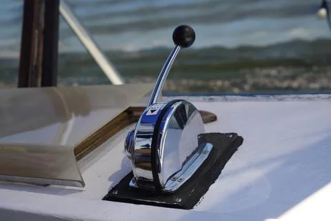 Marine Engine Throttle and Shift Control Lever on Boat Deck Stock Photos