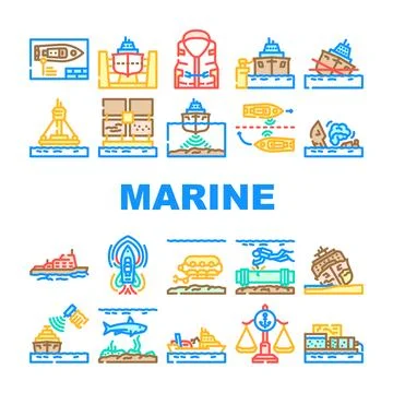Marine engineering ship icons set vector Stock Illustration
